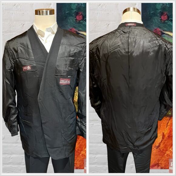 Evan Picone Mens 46L 38x30 Solid Black Heavier 2 Piece Suit Virgin Wool - Picture 6 of 16